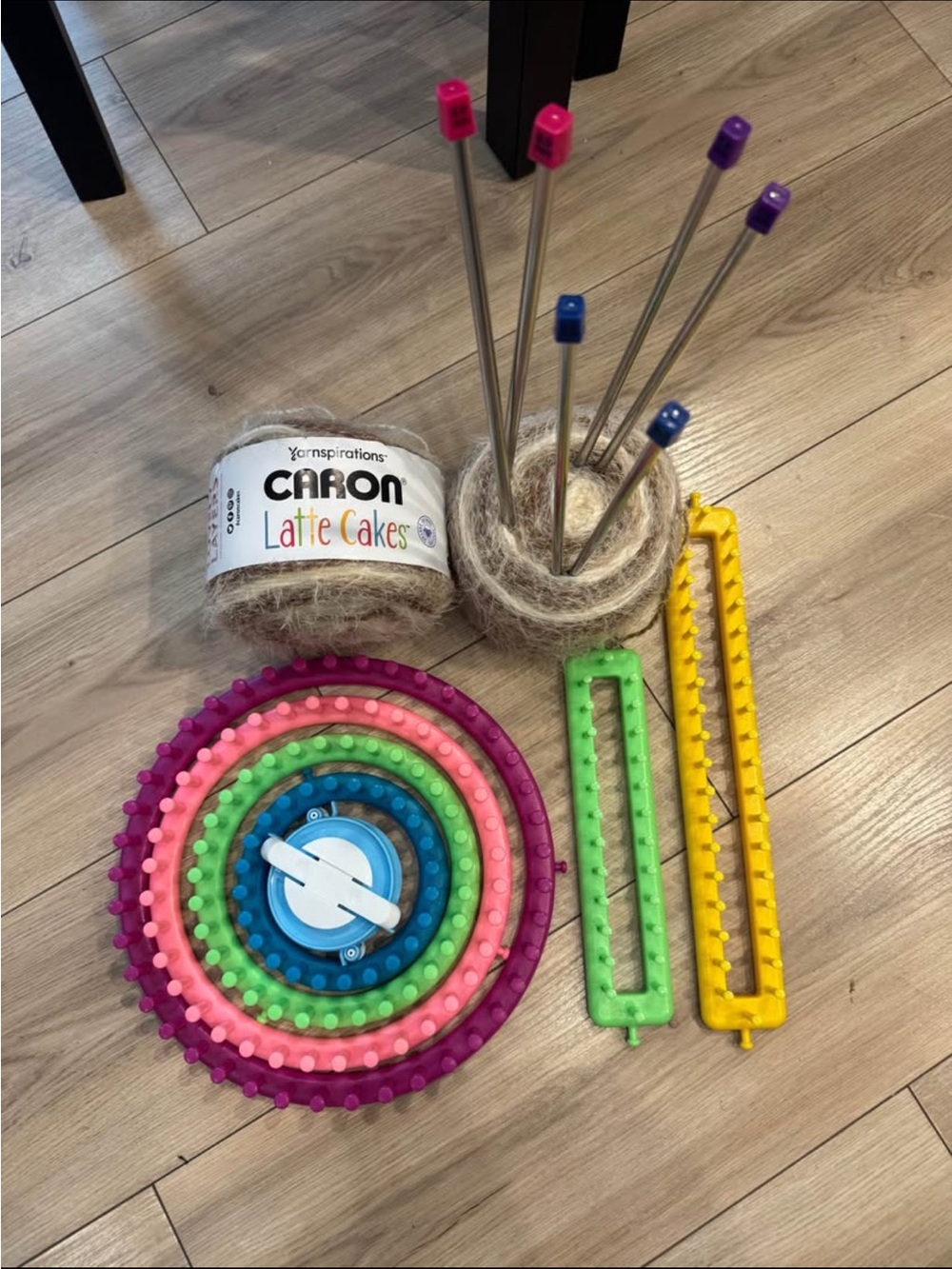 Caron Latte Cakes Yarn with Loom & Knitting Tools